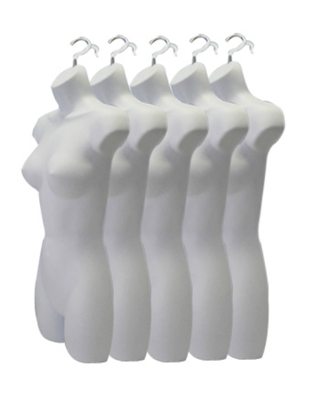 Lot of 5 White Mannequin Forms / Plastic Dress maniquin